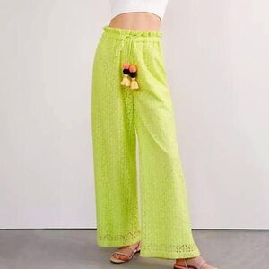 NWOT Ollari Green Lacy Wide Leg Pants